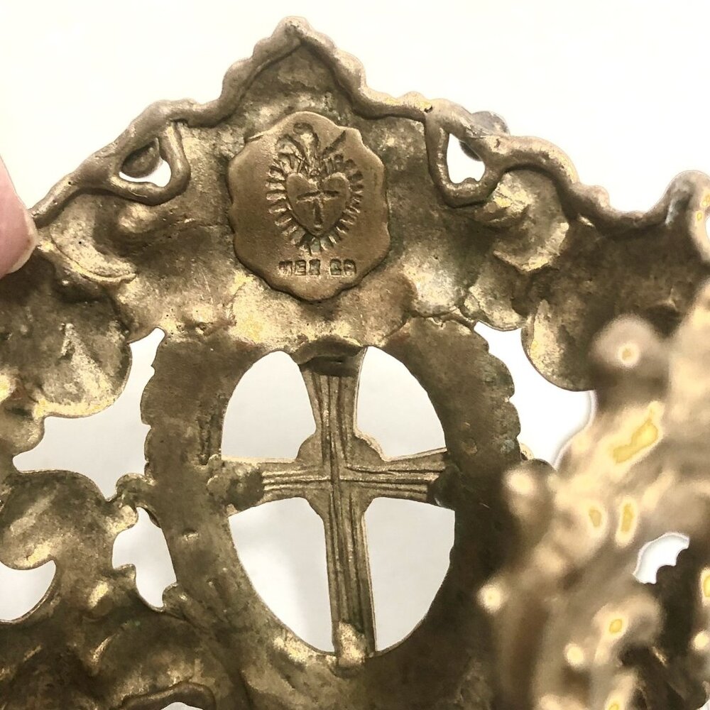 Vintage Wide Cuff Bracelet Virgins Saints & Angels Cross Gold Tone Ornate - Picture 14 of 14
